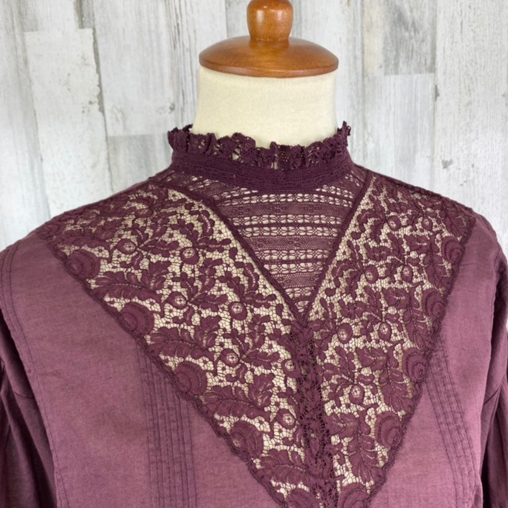 Frye Apparel Diya Pintuck Lace Blouse, S - Picture 5 of 7